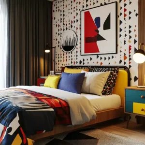 Memphis design w sypialni