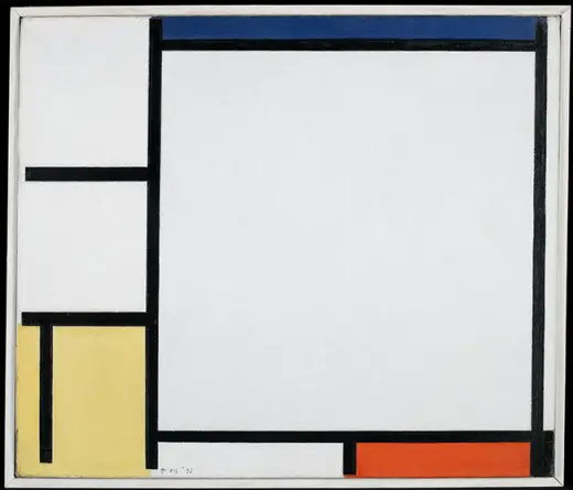 Piet Mondrian, Kompozycja z błękitem, czerwienią, żółcią i czernią, 1922, olej na płótnie, 41,9 x 48,9 cm (Instytut Sztuki w Minneapolis)
