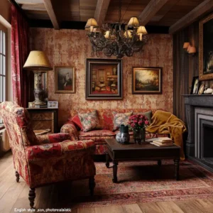 salon w angielskim stylu czerwień