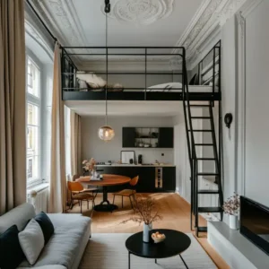industrialny salon z antresolą