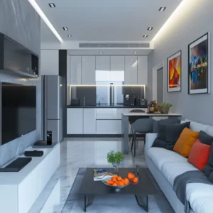modernistyczny Salon z kuchnią 20m2