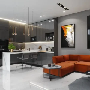 nowoczesny Salon z kuchnią 20m2