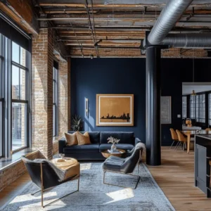 granatowa ściana styl loft