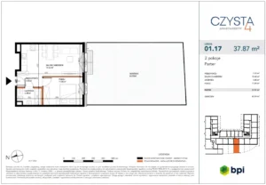 Rzut kawalerki 37 m2 2D - Czysta 4