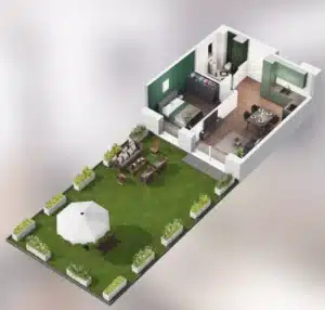 Rzut kawalerki 37 m2 3D - Czysta 4