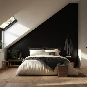sypialnia ze skosem nad łóżkiem