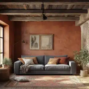 szara sofa w hiszpańskim stylu