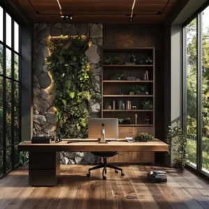 Biophilic design z kamieniem na ścianie