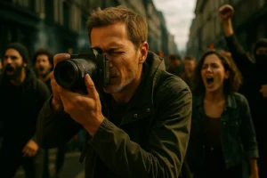 Fotoreporter na tle protestu